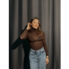 Boğazlı Transparan Kahverengi Kaşmir Body