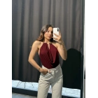 Gold Aksesuar Detay Bordo Bodysuit