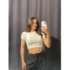 Bisiklet Yaka Basic Beyaz Crop