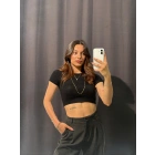 Bisiklet Yaka Basic Siyah Crop