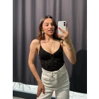 İp Askılı Siyah Dantel Bodysuit