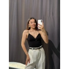 V Yaka İp Askılı Bodysuit Siyah