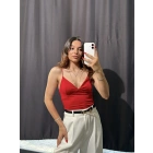 V Yaka İp Askılı Bodysuit Kırmızı