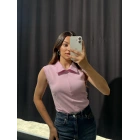 Polo Yaka Fermuarlı Pembe Body