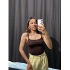 Taşlı İp Askılı Bodysuit Kahverengi