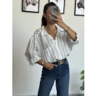 Beyaz Çizgili Oversize Gömlek
