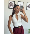Beyaz Fermuarlı Crop