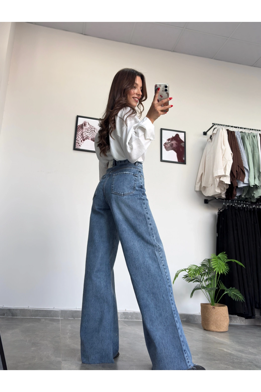 Taşlı Wide Leg Kot Pantolon