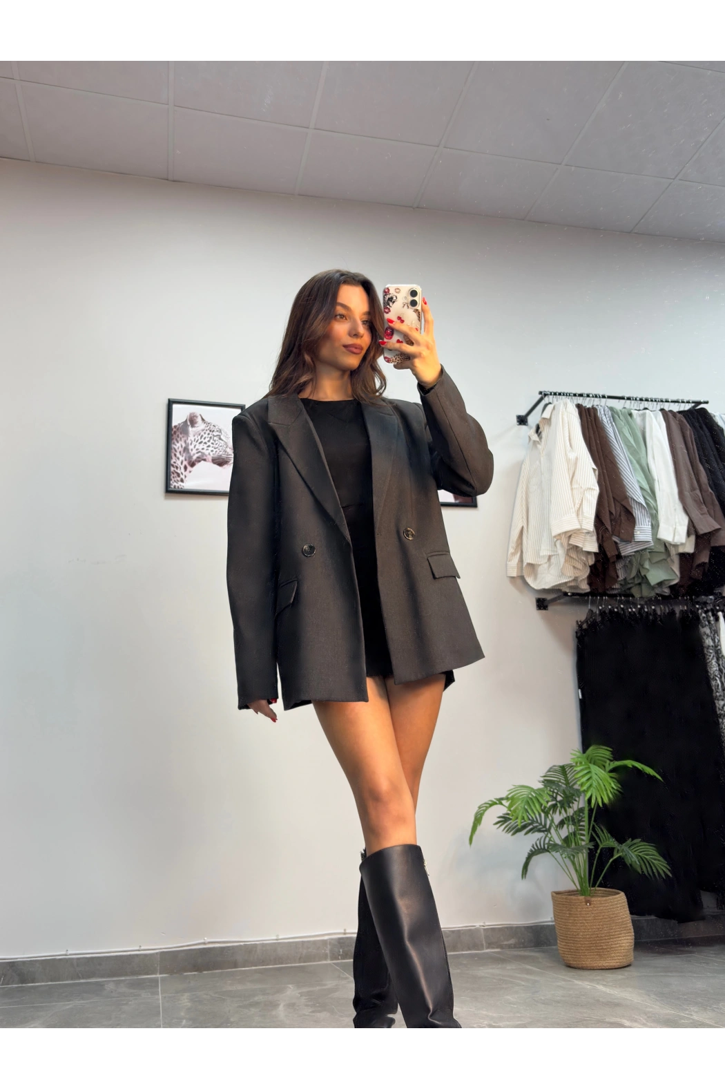 Füme Düğmeli Blazer Ceket