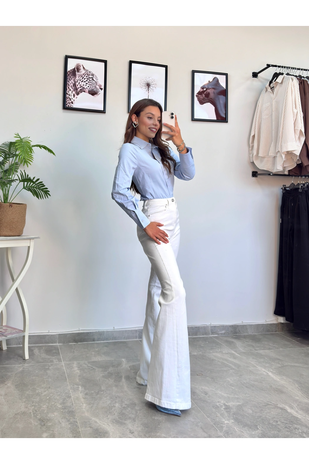 Beyaz İspanyol Paça Full Likra Pantolon