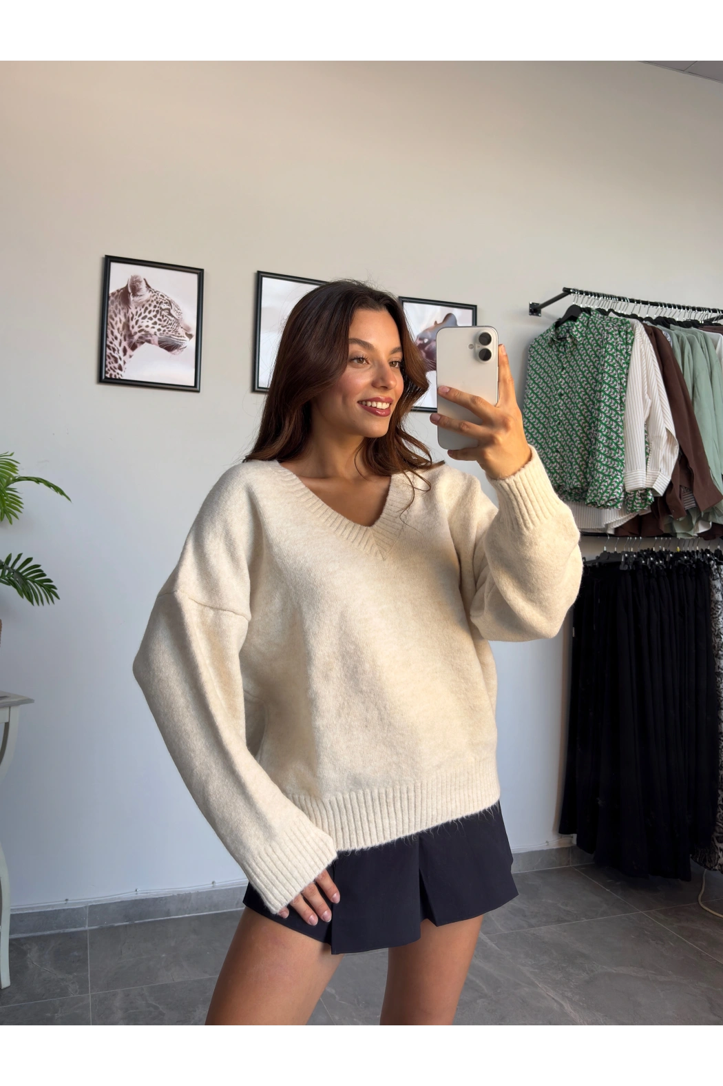 Taş V Yaka Reglan Kazak