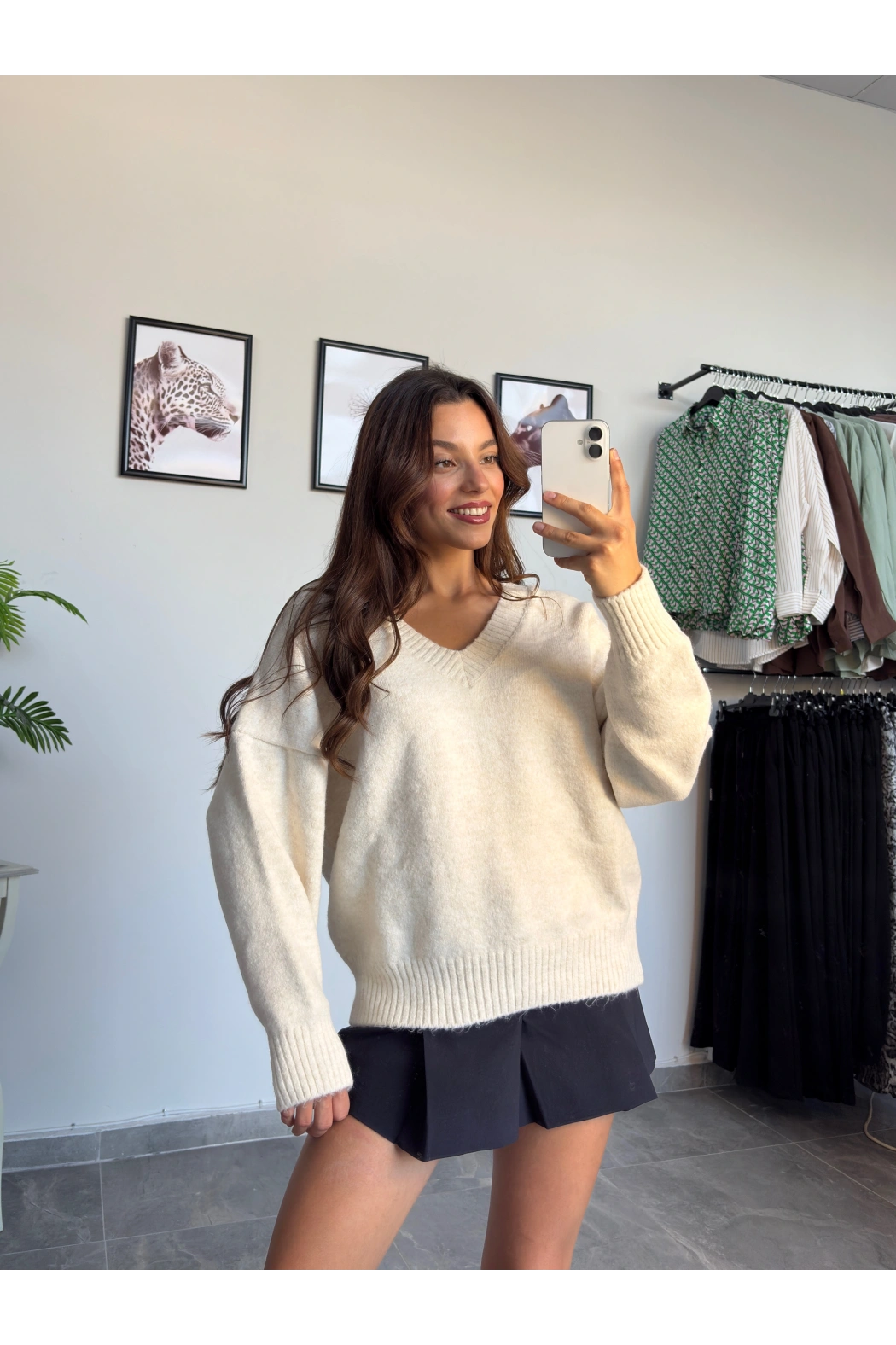 Taş V Yaka Reglan Kazak