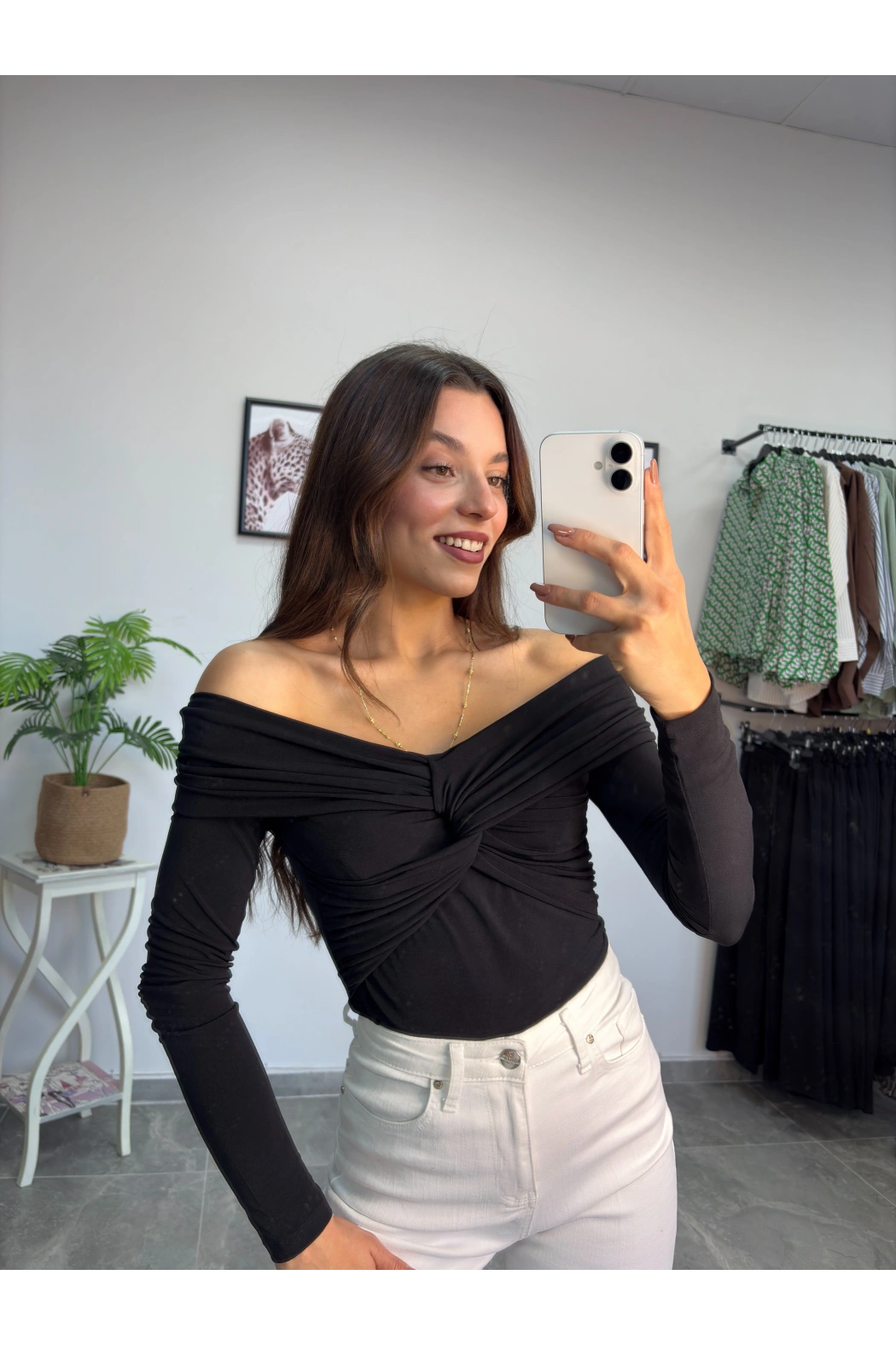 Omuz Dekolte Siyah Body