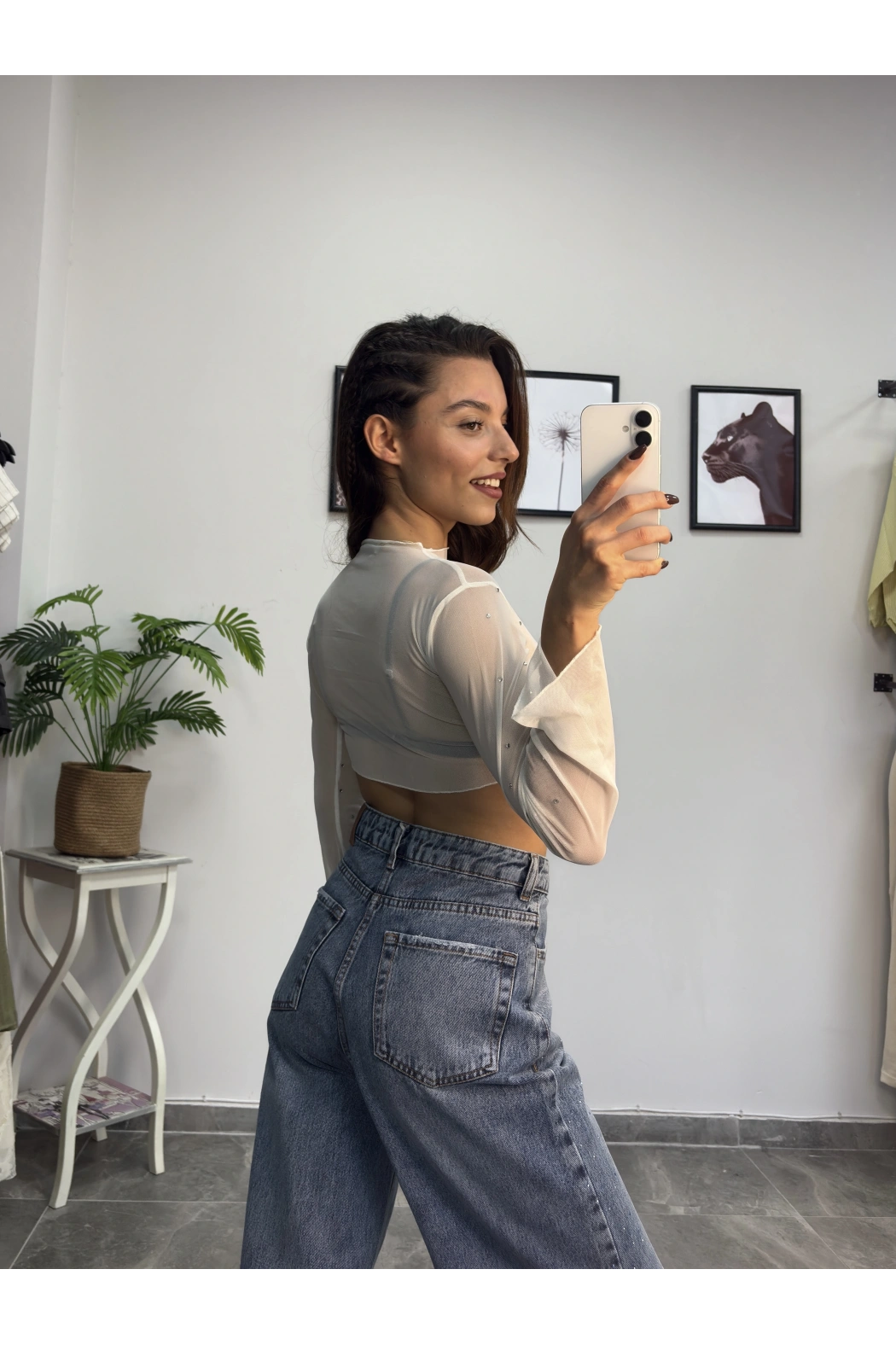 Taşlı İspanyol Kol Beyaz Tül