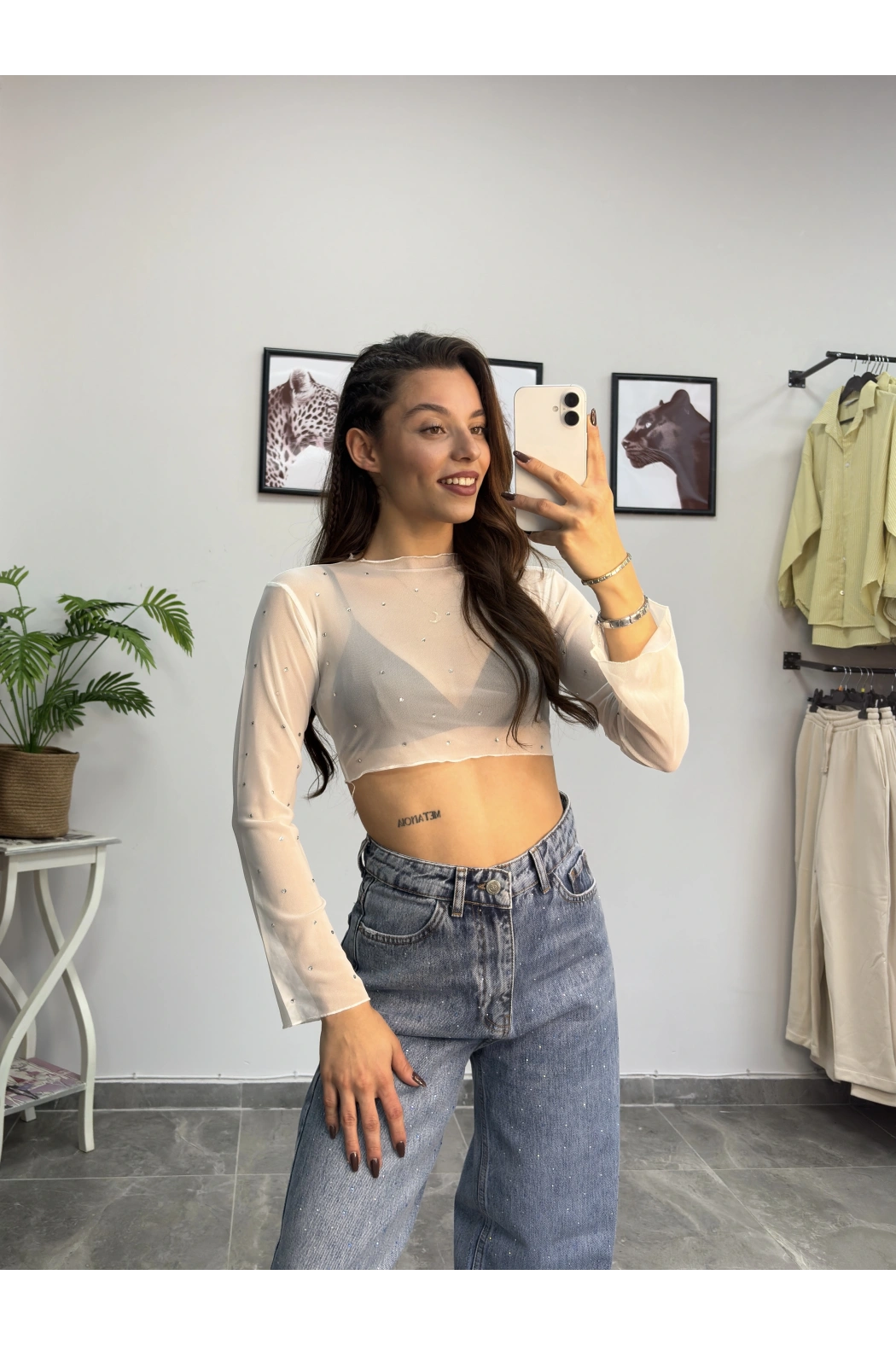 Taşlı İspanyol Kol Beyaz Tül