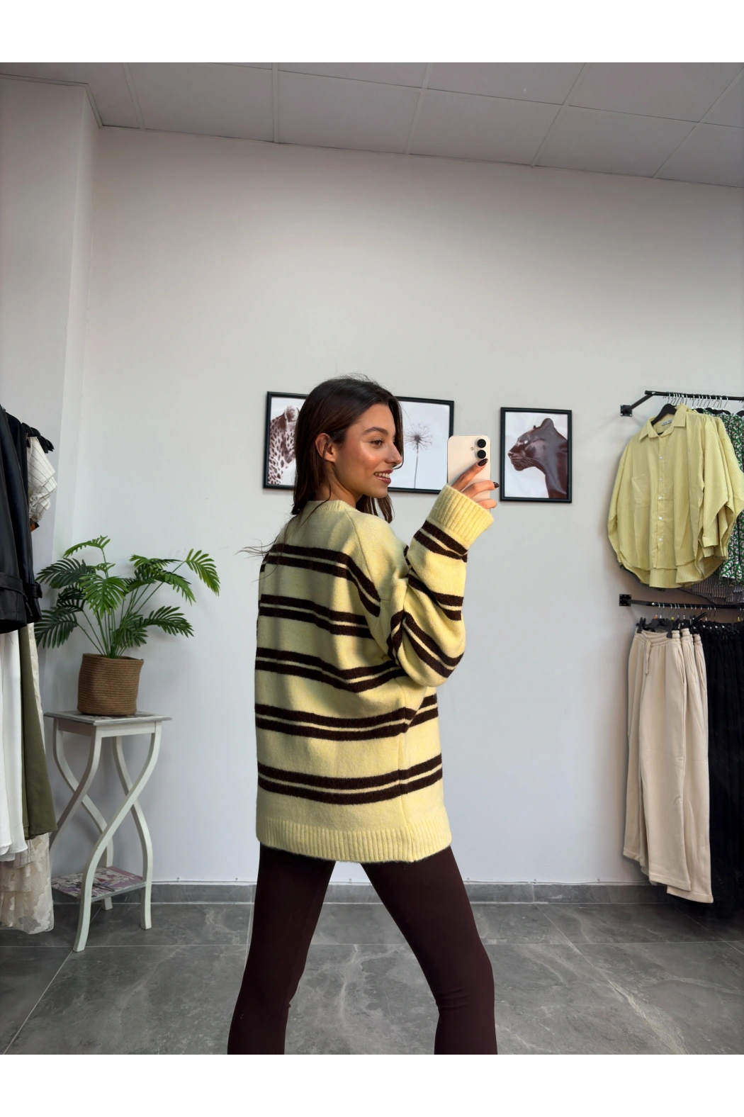 Kahve Çizgili Sarı Kazak