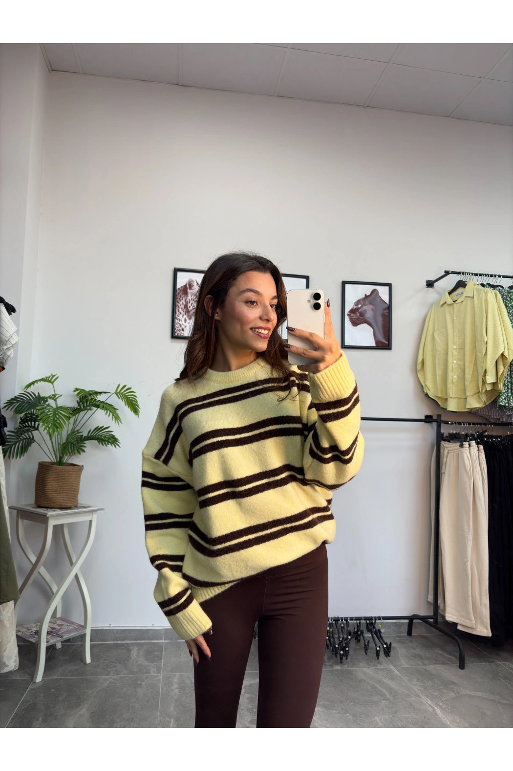 Kahve Çizgili Sarı Kazak