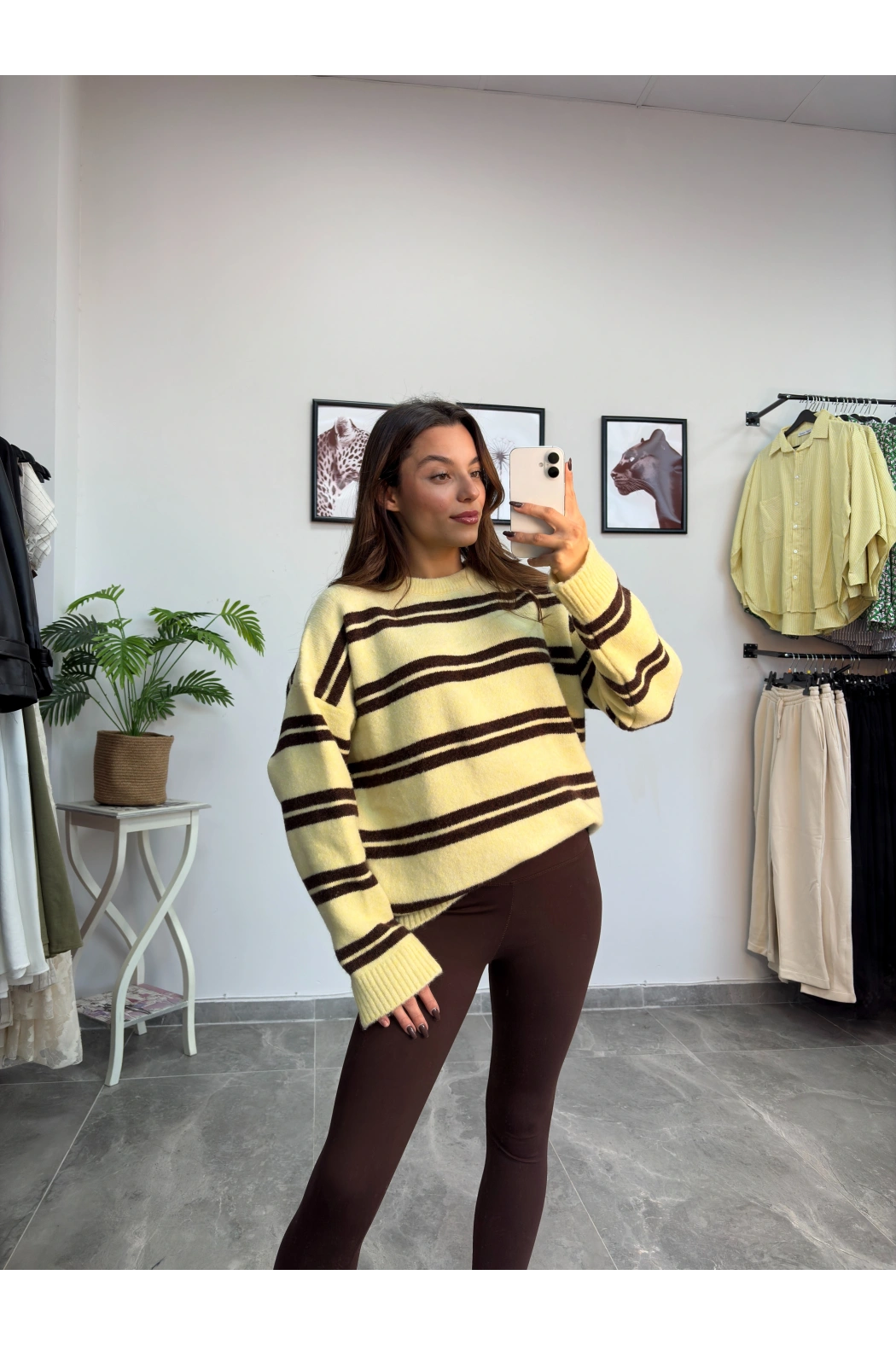 Kahve Çizgili Sarı Kazak