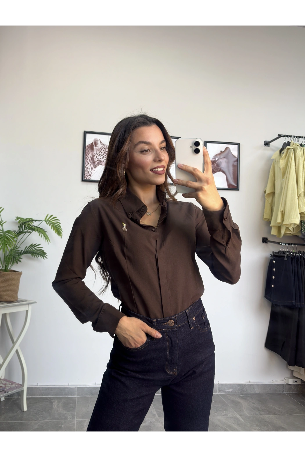 Kahverengi Dar Kesim Gömlek
