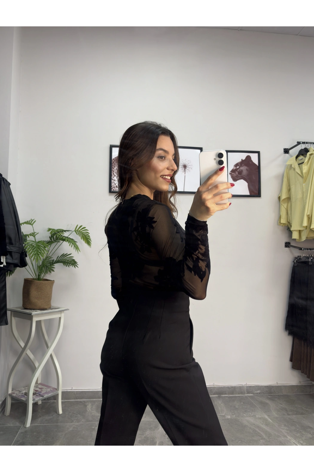 Kadife Detay Transparan Bluz