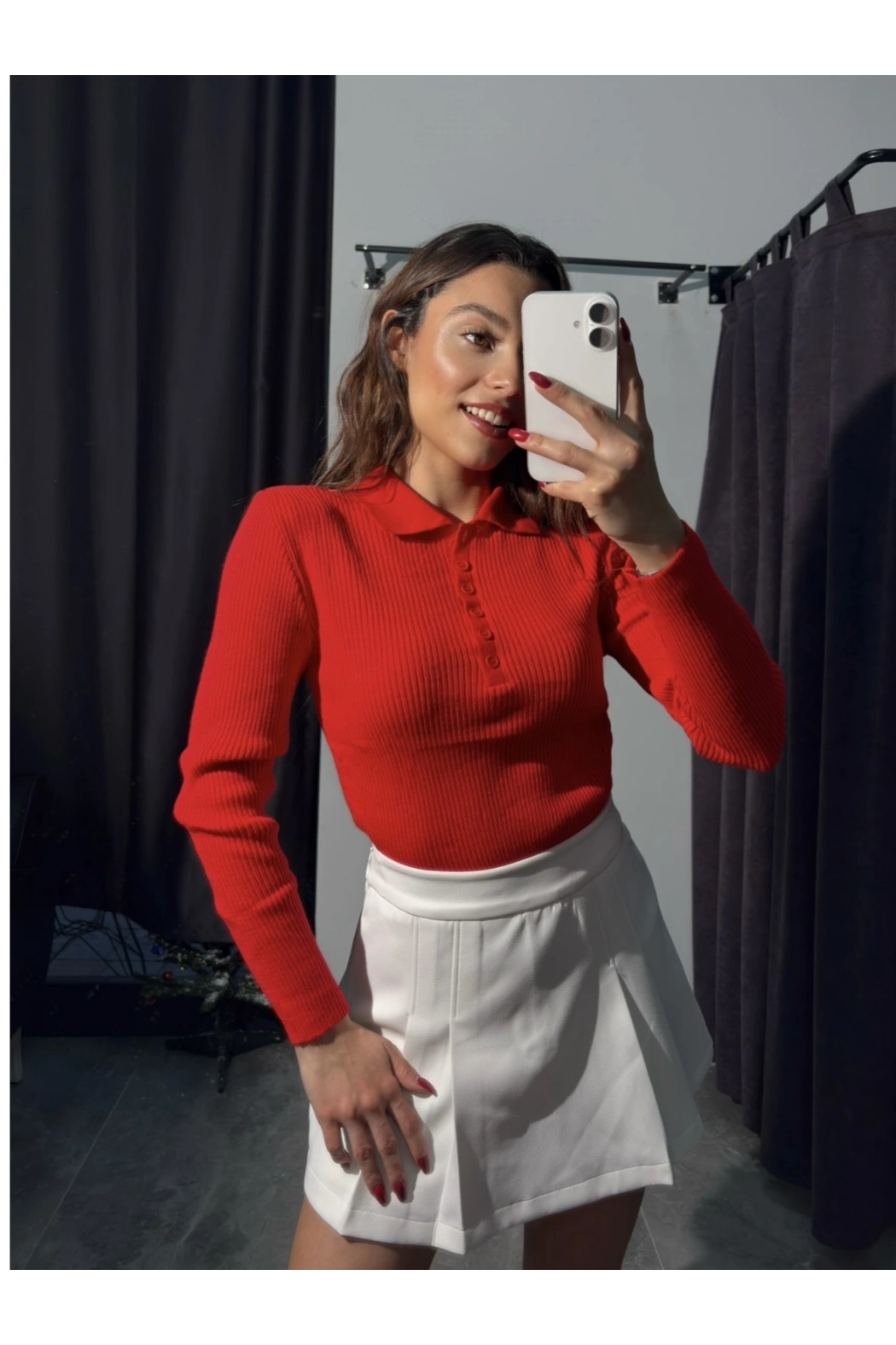 Polo Yaka Kırmızı Triko Body