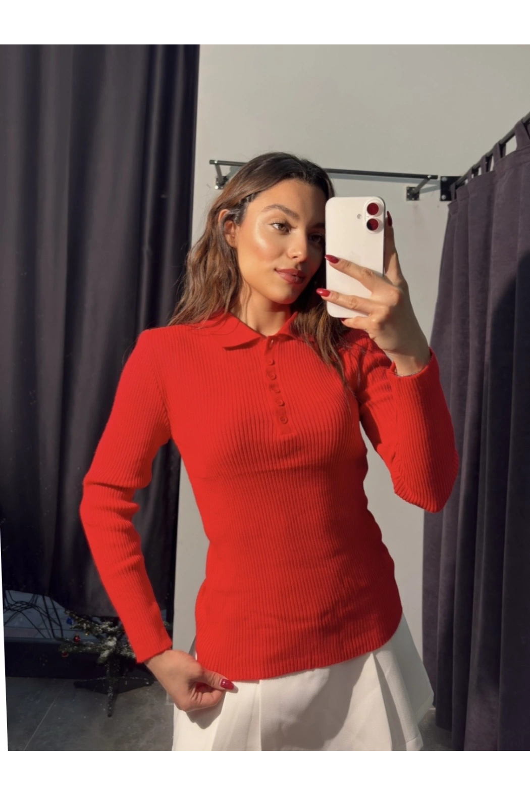 Polo Yaka Kırmızı Triko Body