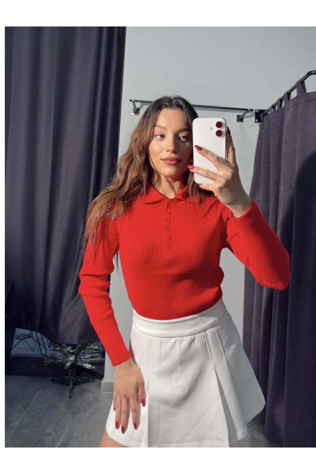 Polo Yaka Kırmızı Triko Body