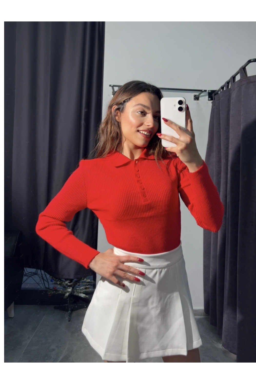 Polo Yaka Kırmızı Triko Body