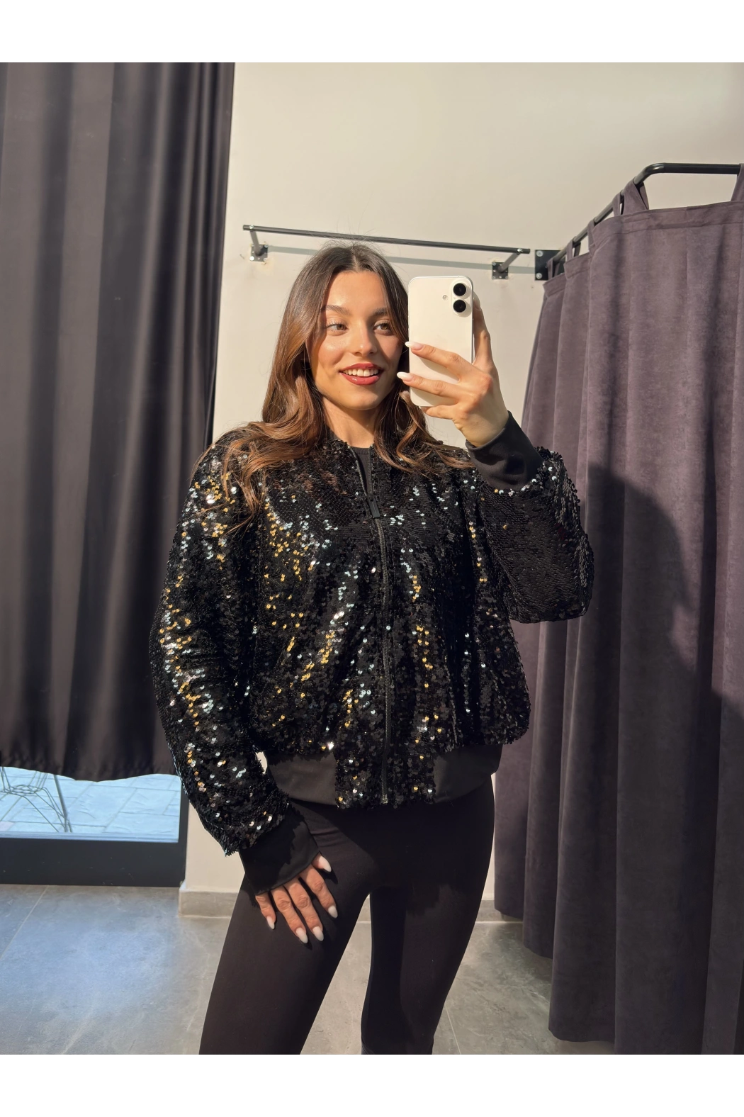 Fermuarlı Siyah Payet Ceket