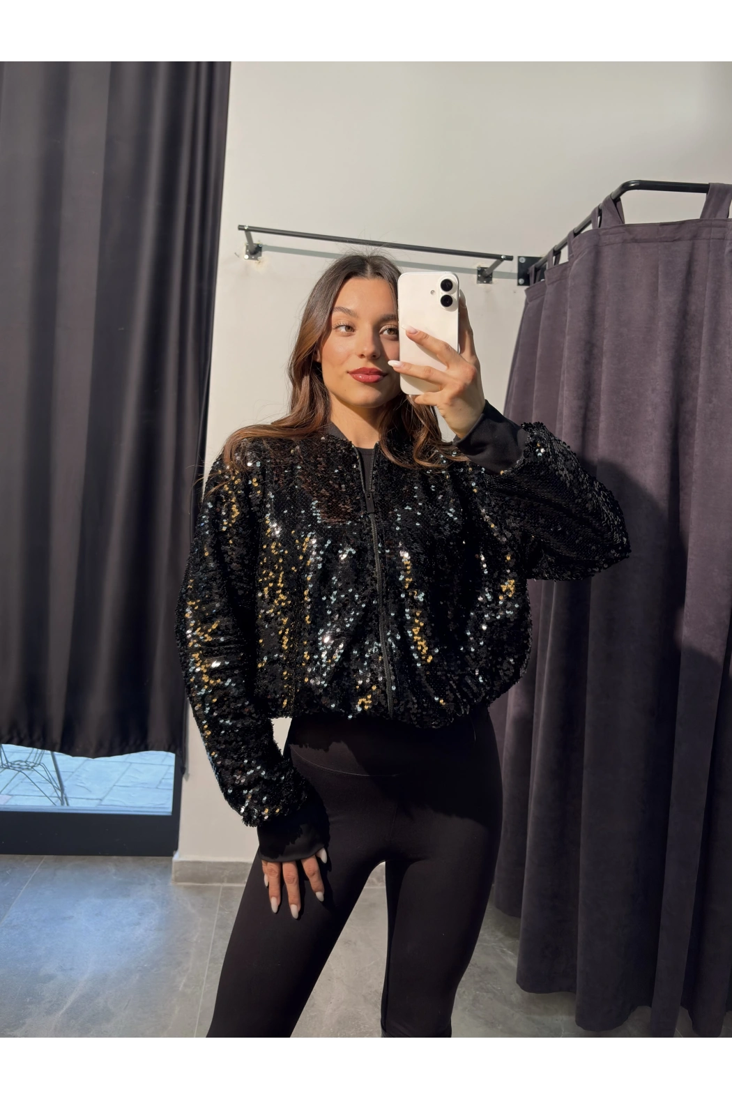 Fermuarlı Siyah Payet Ceket