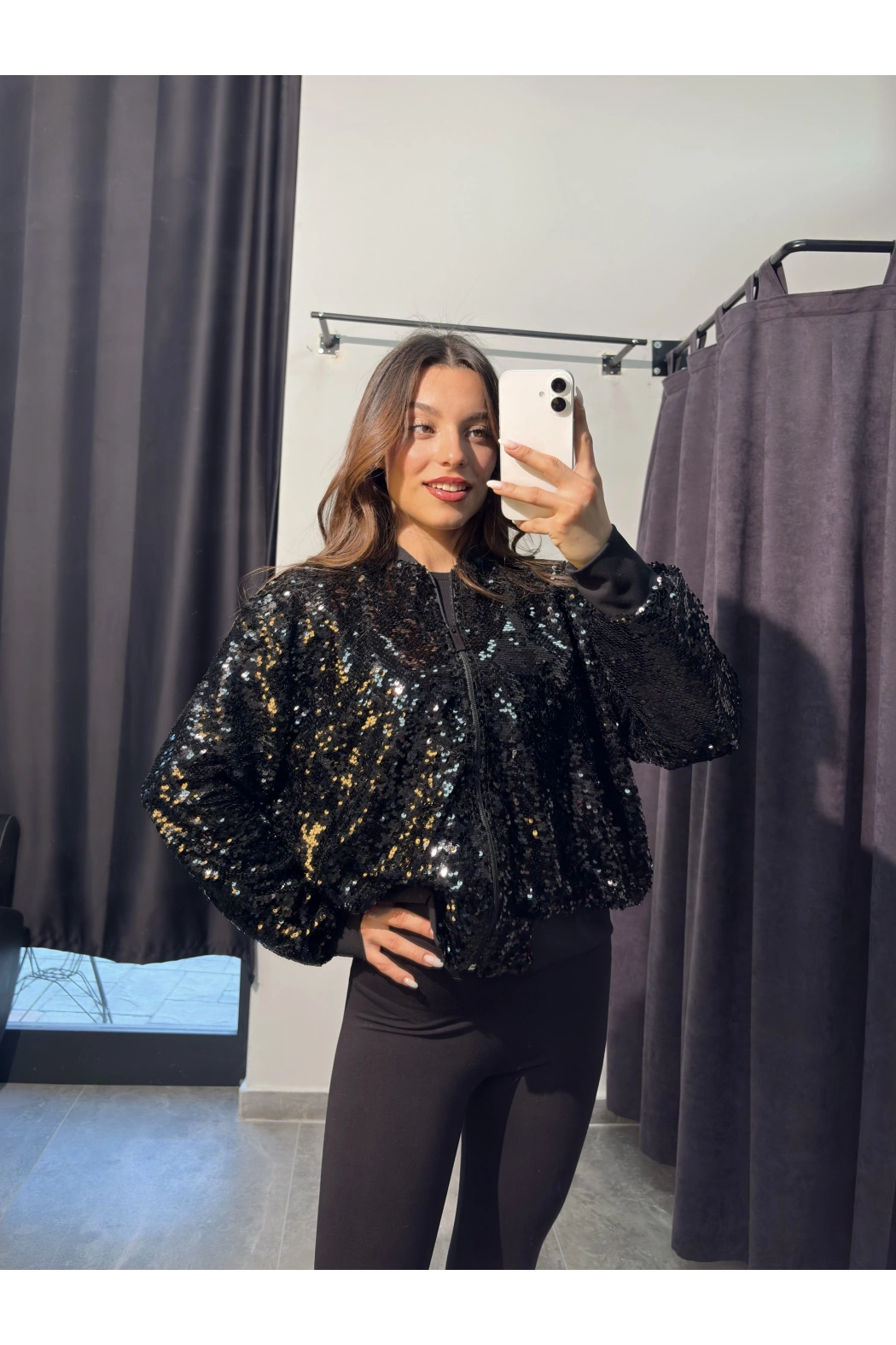 Fermuarlı Siyah Payet Ceket