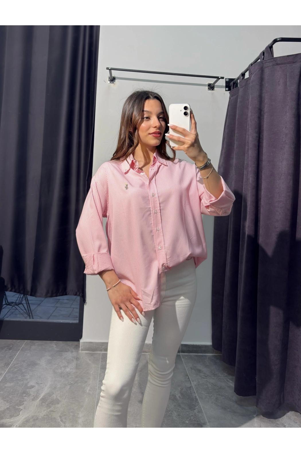 Pembe Çizgili Polo Gömlek