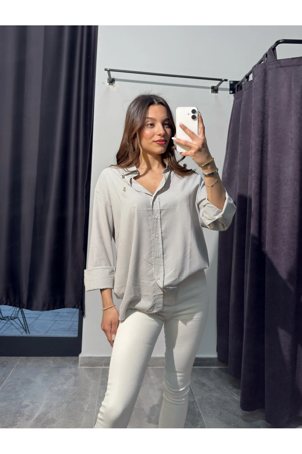 Gri Çizgili Polo Gömlek