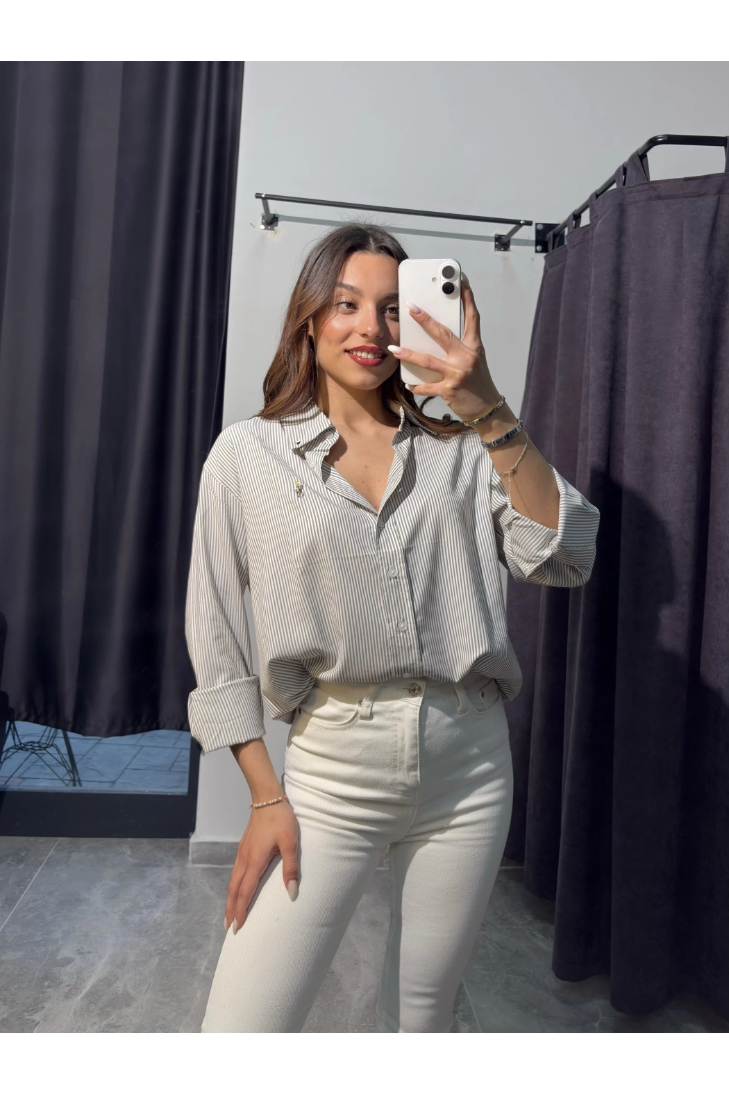 Gri Çizgili Polo Gömlek