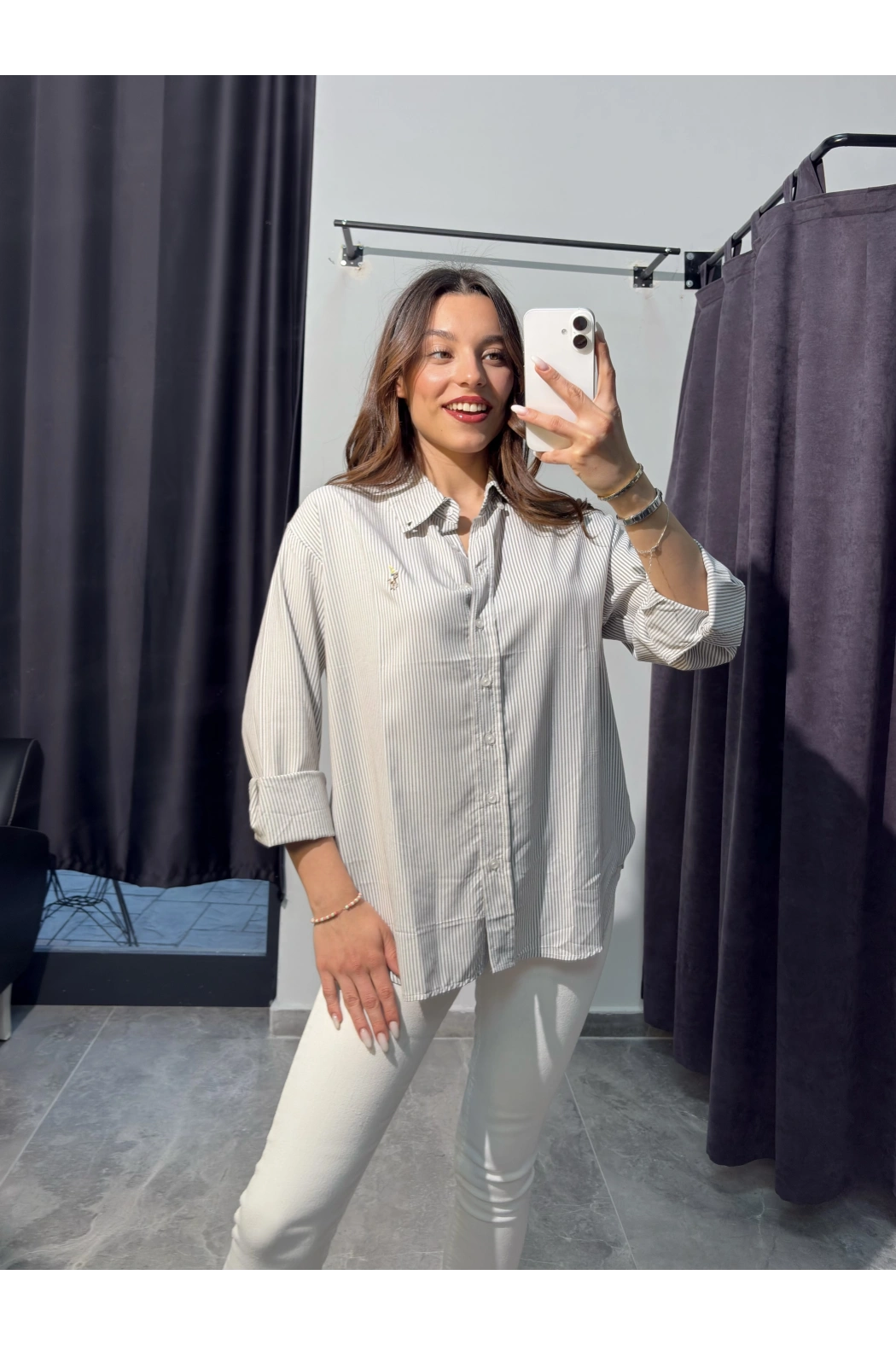 Gri Çizgili Polo Gömlek