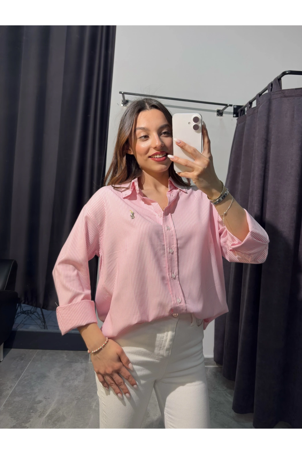 Pembe Çizgili Polo Gömlek