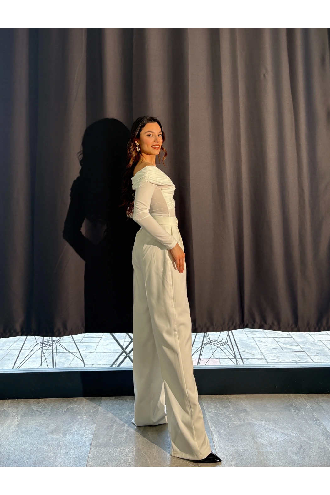 Beyaz Palazzo Kumaş Pantolon