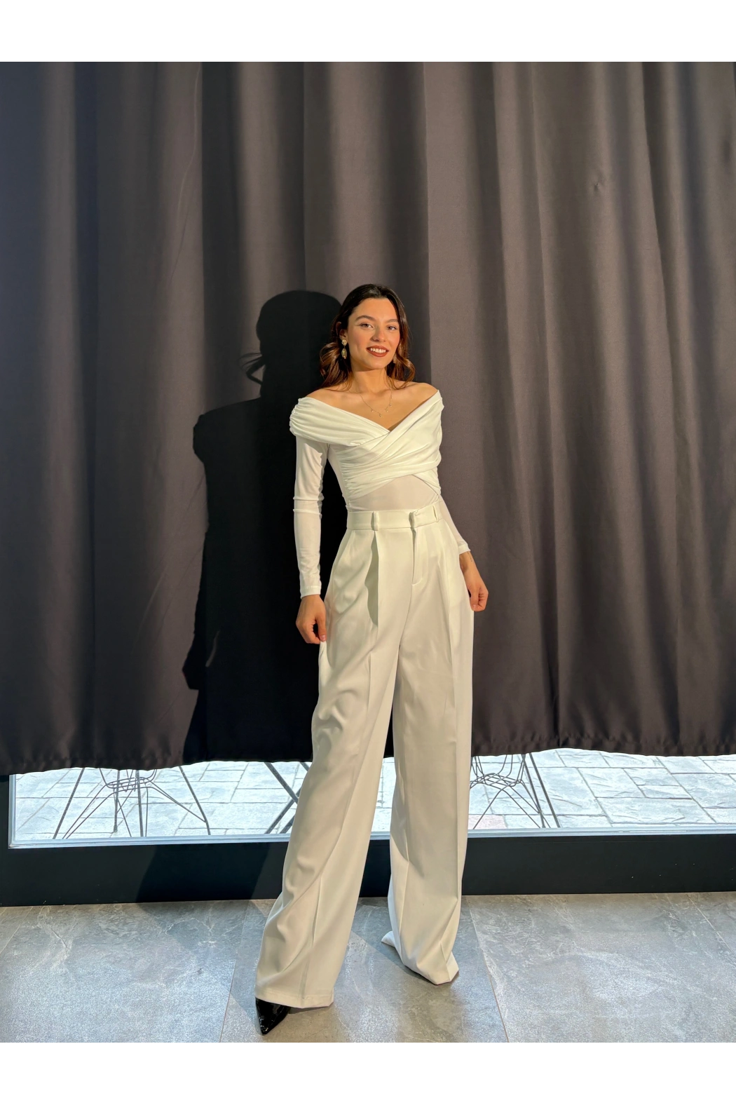 Beyaz Palazzo Kumaş Pantolon