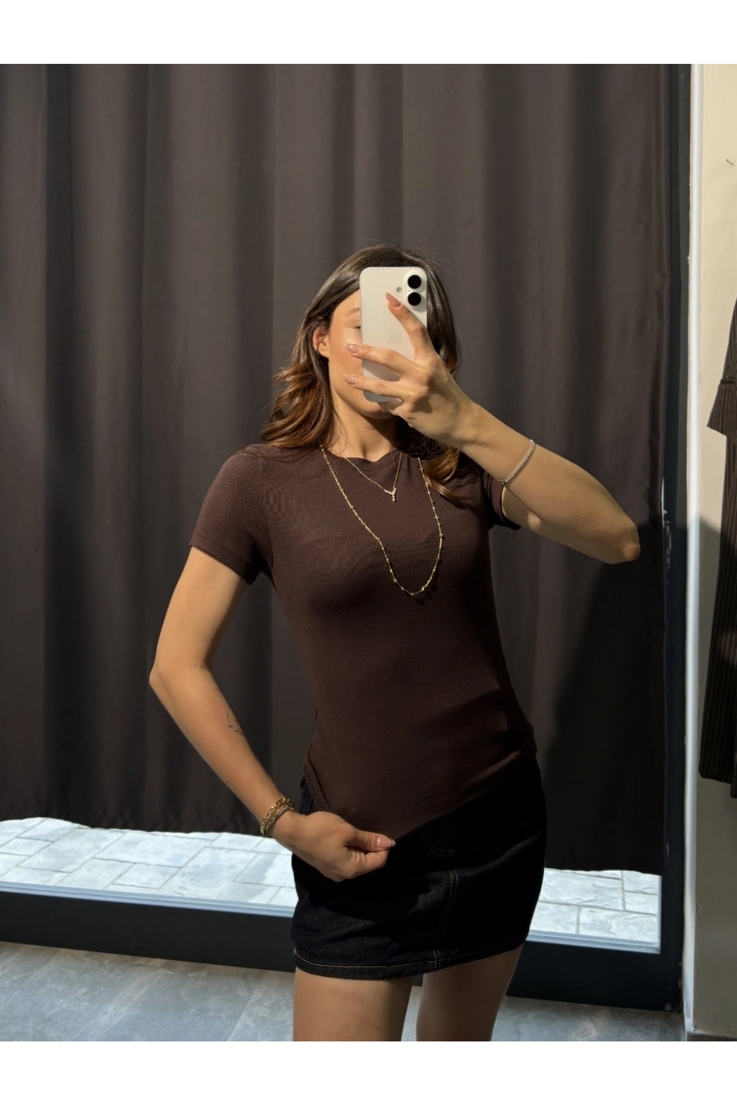 Bisiklet Yaka Basic Kahverengi Body