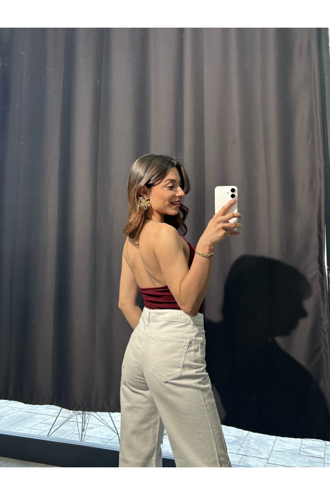 Gold Aksesuar Detay Bordo Bodysuit