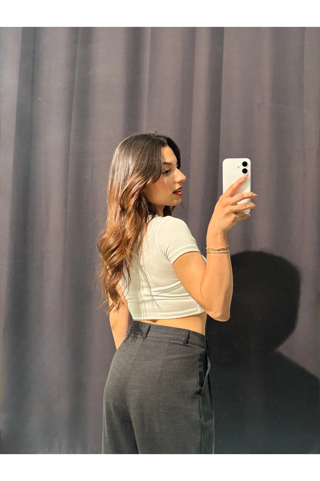 Bisiklet Yaka Basic Beyaz Crop