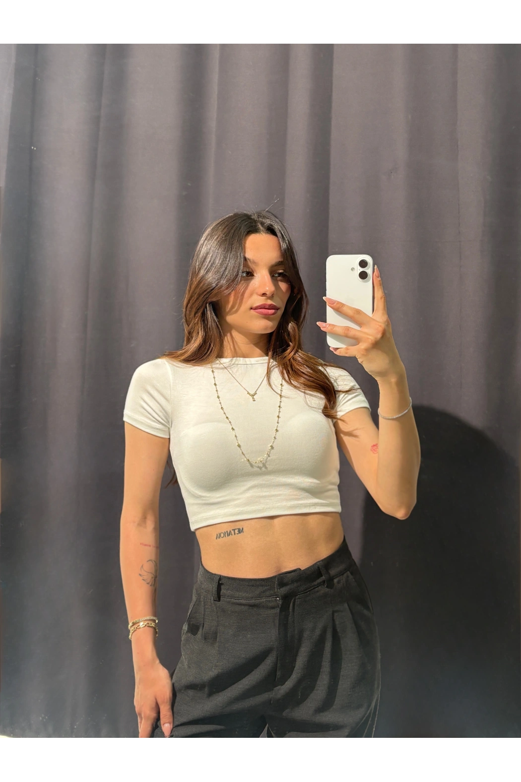 Bisiklet Yaka Basic Beyaz Crop