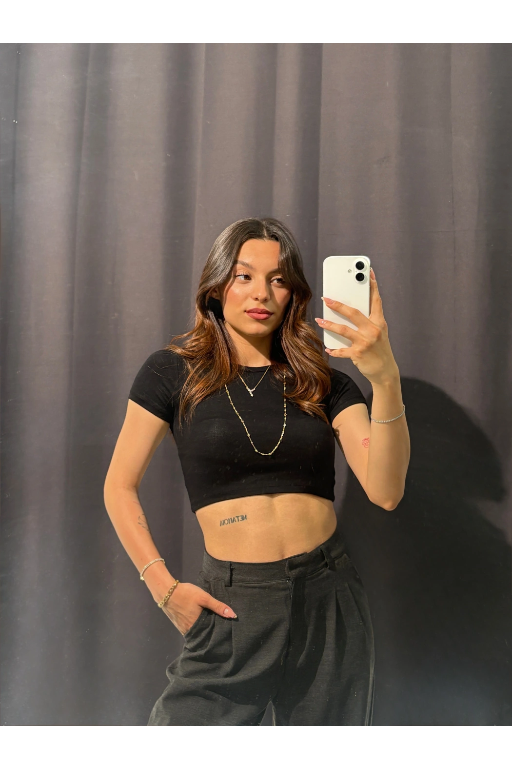 Bisiklet Yaka Basic Siyah Crop
