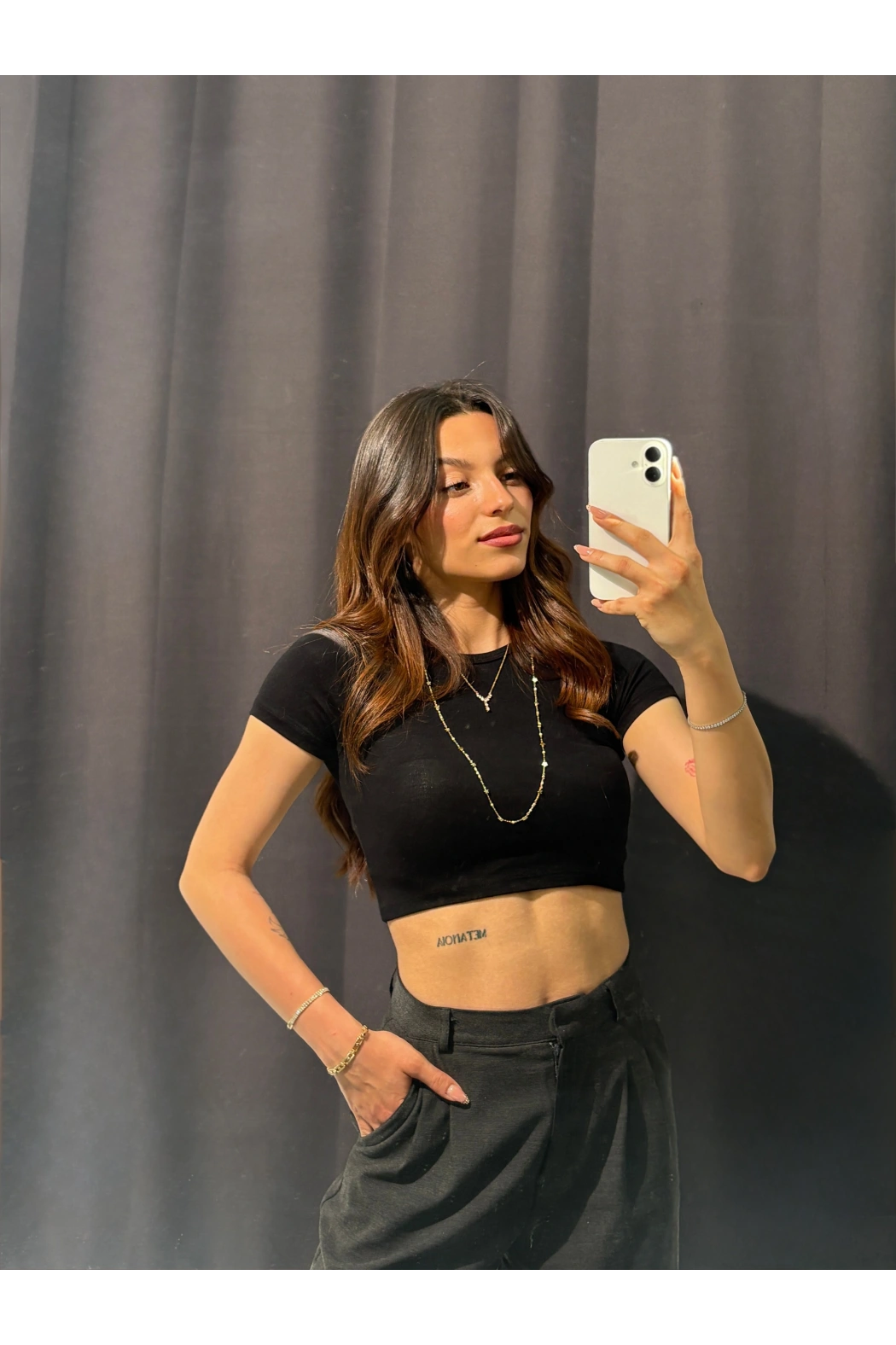 Bisiklet Yaka Basic Siyah Crop