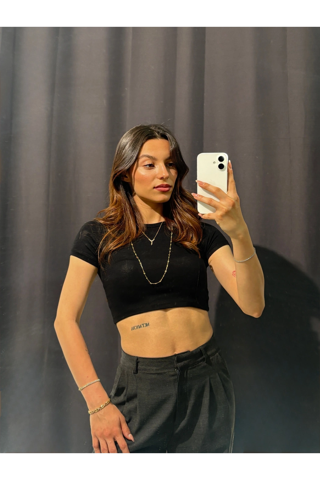 Bisiklet Yaka Basic Siyah Crop