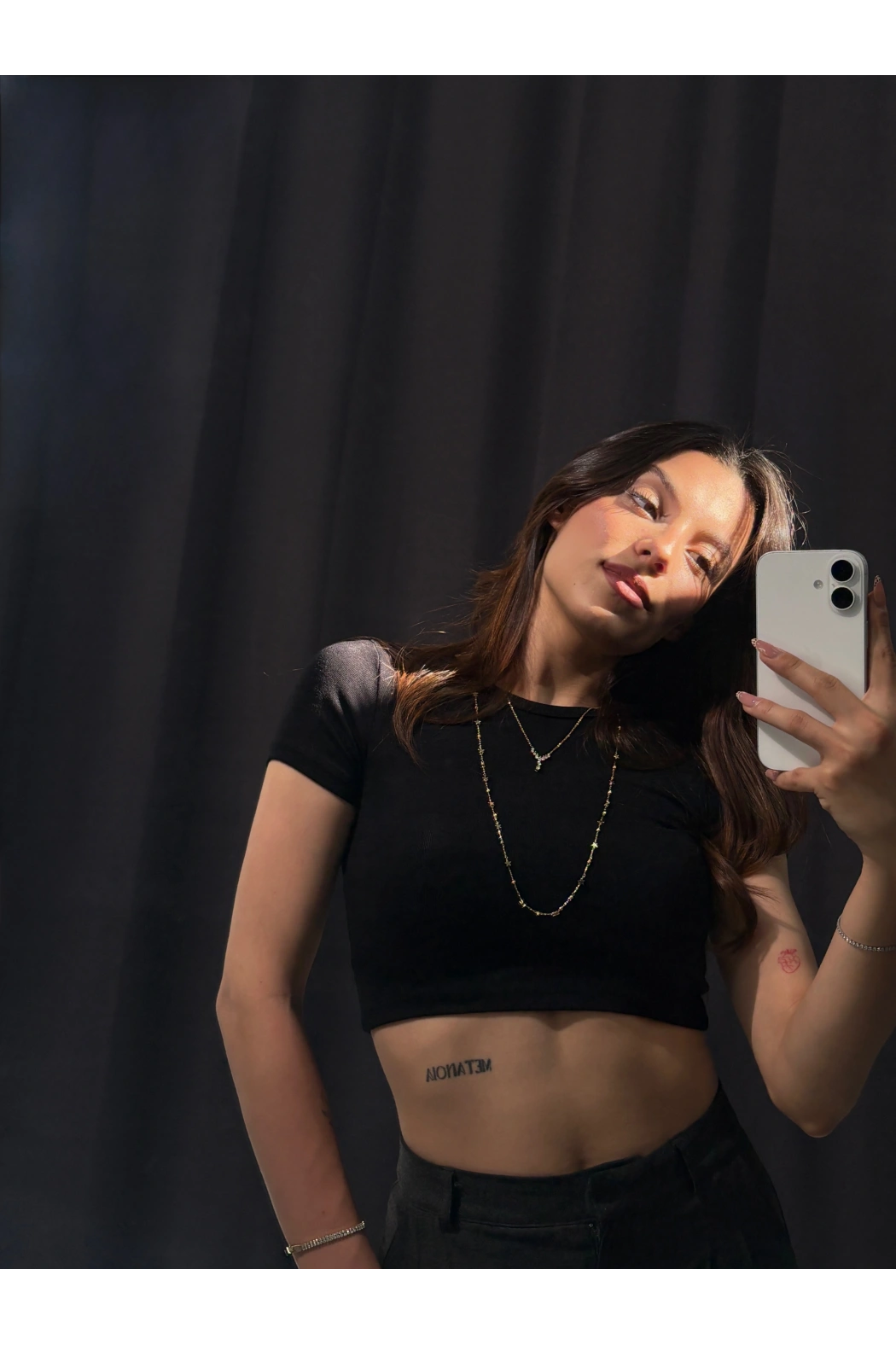Bisiklet Yaka Basic Siyah Crop