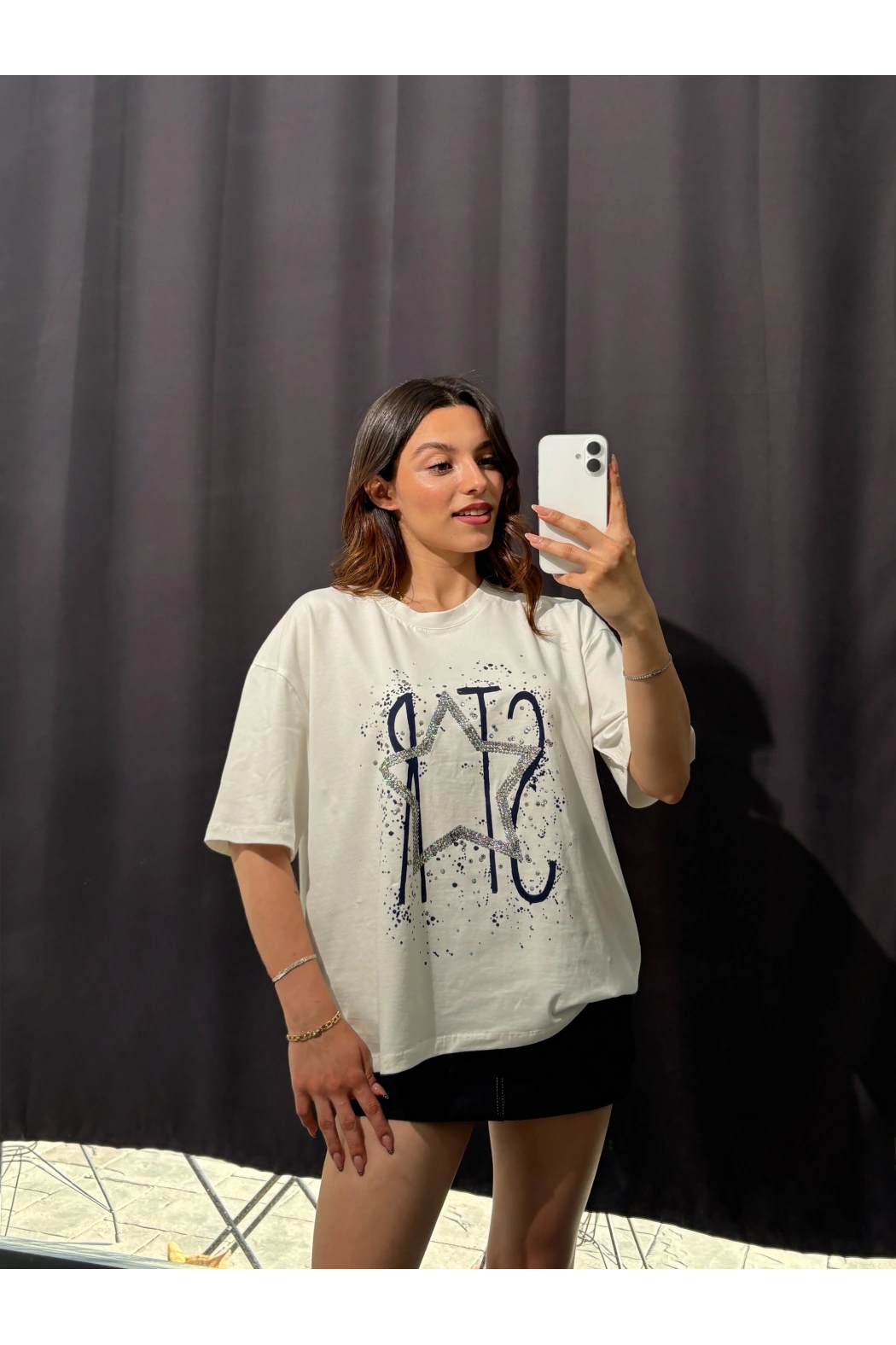 Star Oversize Beyaz Tişört
