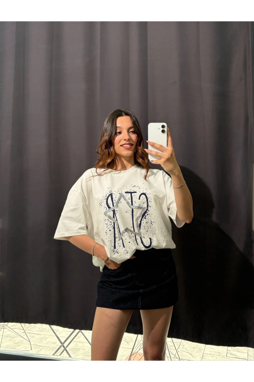 Star Oversize Beyaz Tişört