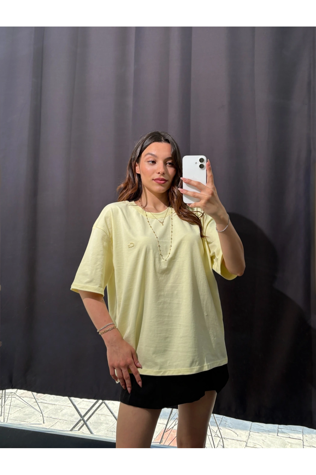 Sarı Oversize Düz Tişört