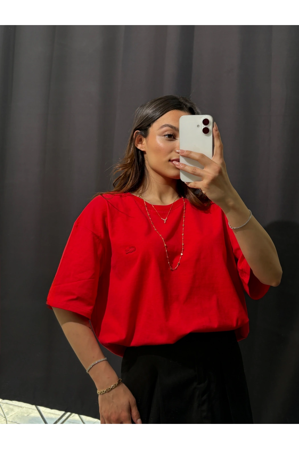 Kırmızı Oversize Düz Tişört
